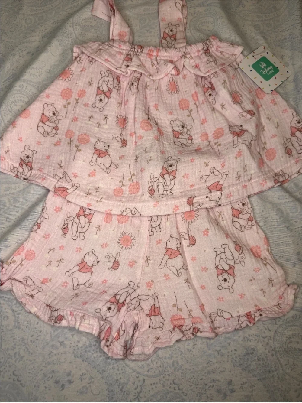 Disney Baby Winnie The Pooh 100% Cotton Gauze Flowy Tank Style 2 Piece Short Set